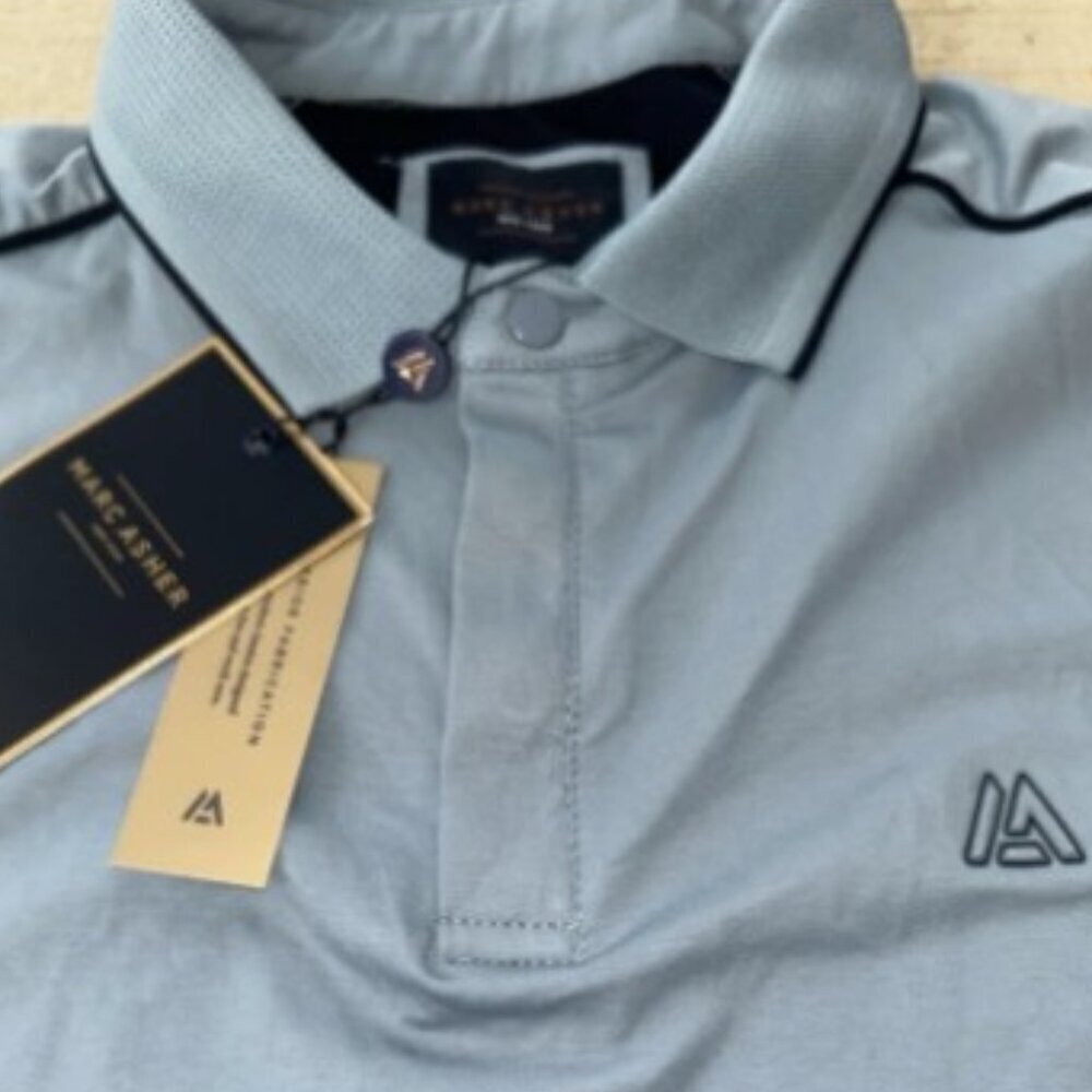 NEW Marc Asher Men’s Contrast Tipped Design Polo Shirt Blue Men's Size XL Golf - Picture 6 of 10